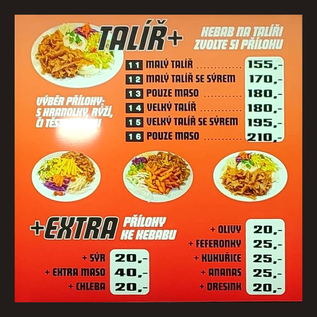 Kebab, dürüm a saláty v centru města Liberec