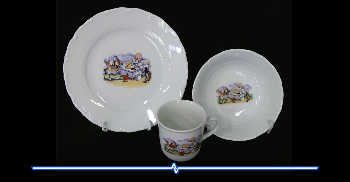 Český porcelán s dětským motivem - Žabák, U holiče, Zmrzlinář, U zubaře.