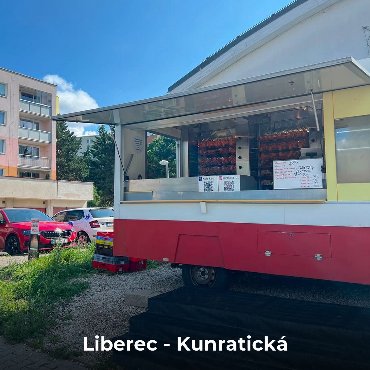 Prodej grilovaných kuřat a dalších dobrot ve městech Hejnice, Frýdlant, Nové Město pod Smrkem a Hrádek nad Nisou, vše v okresu Liberec.